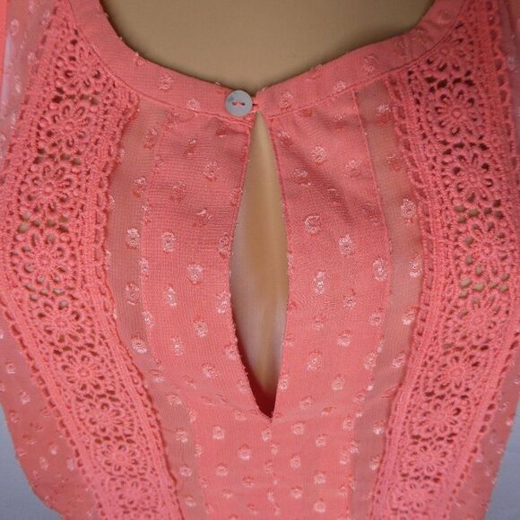 Daniel Rainn Swiss Dot Keyhole Sleeveless Blouse S Tangerine - Picture 8 of 11